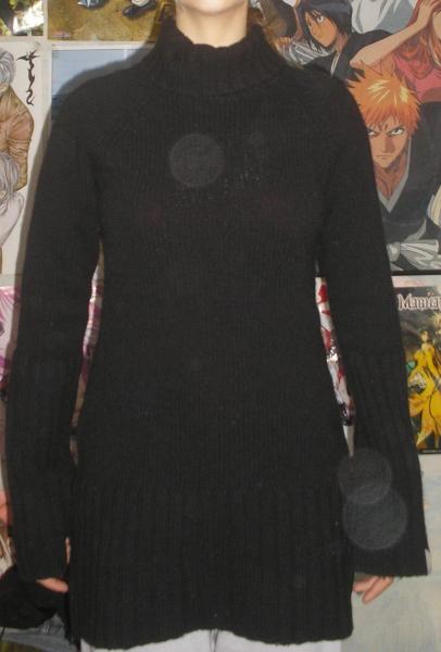 Pull Noir Laine Long a Col Roulé