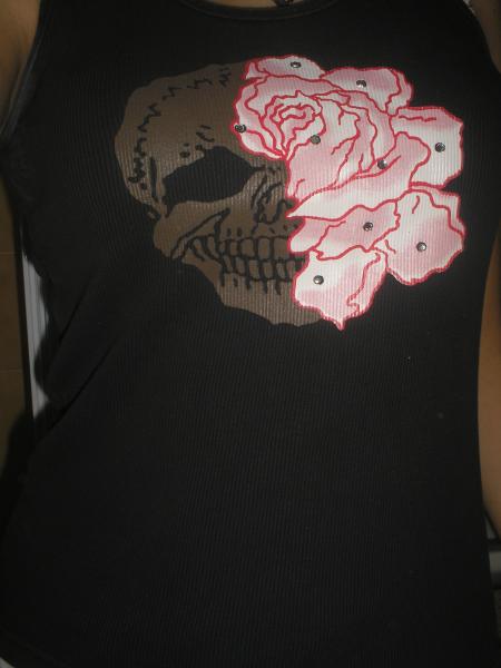 Haut Noir Tete De Mort & Rose