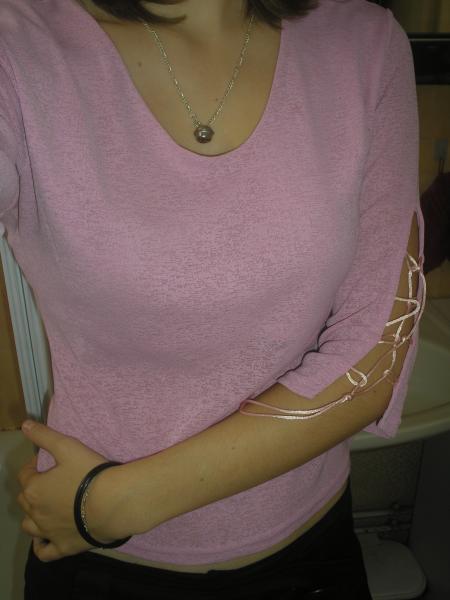 Haut Rose Demi-Manches ac Lacage